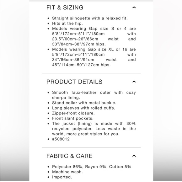 💫Aviator•NWT•GAP• Black Sherpa lined Faux Leather Jacket•Sz XL $168 Retail💫 - Picture 9 of 13